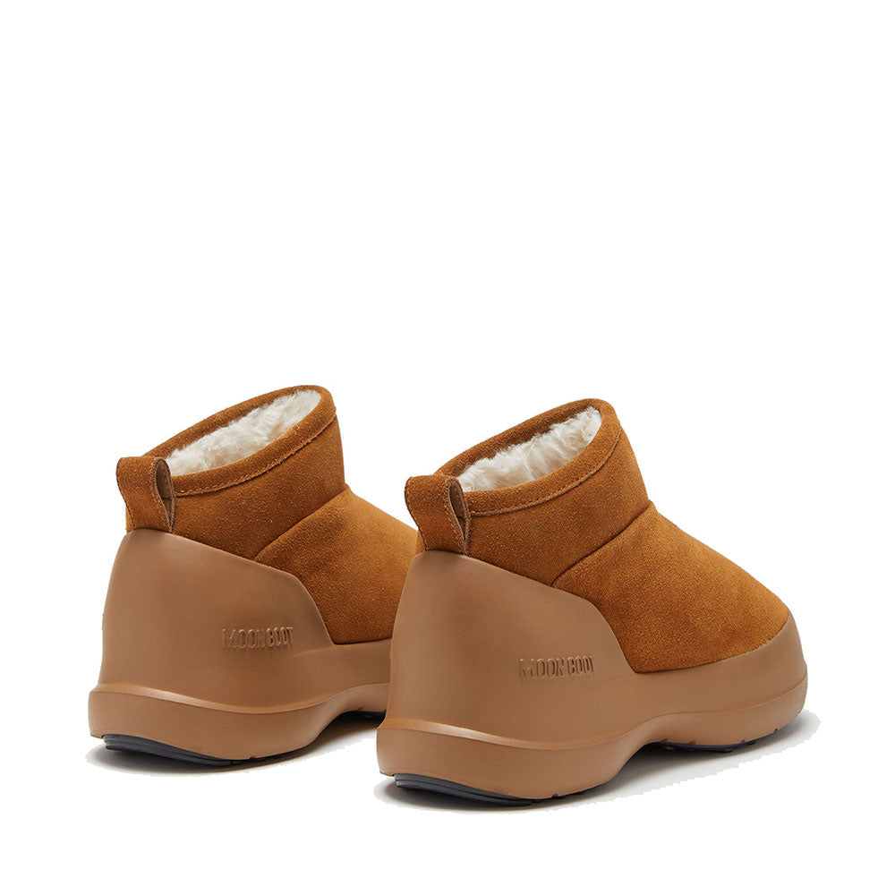 MOON BOOT Unisex Niedrige Stiefeletten Luna Low-Linie aus cognacfarbenem Wildleder