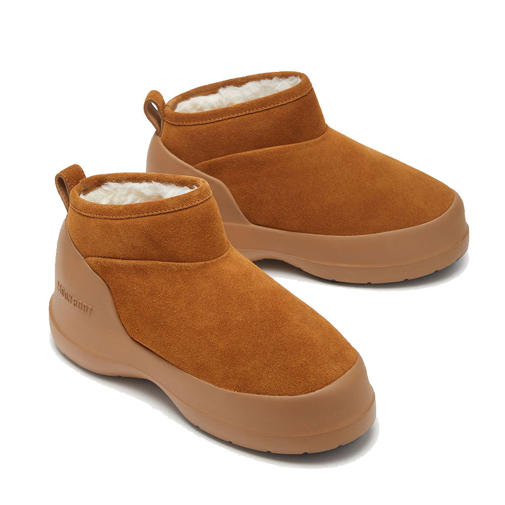 MOON BOOT Unisex Niedrige Stiefeletten Luna Low-Linie aus cognacfarbenem Wildleder