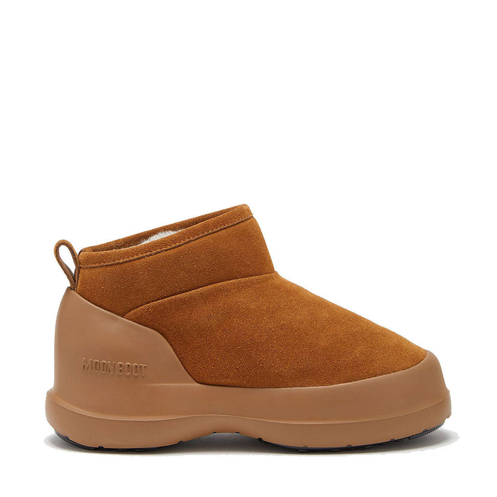 MOON BOOT Unisex Niedrige Stiefeletten Luna Low-Linie aus cognacfarbenem Wildleder