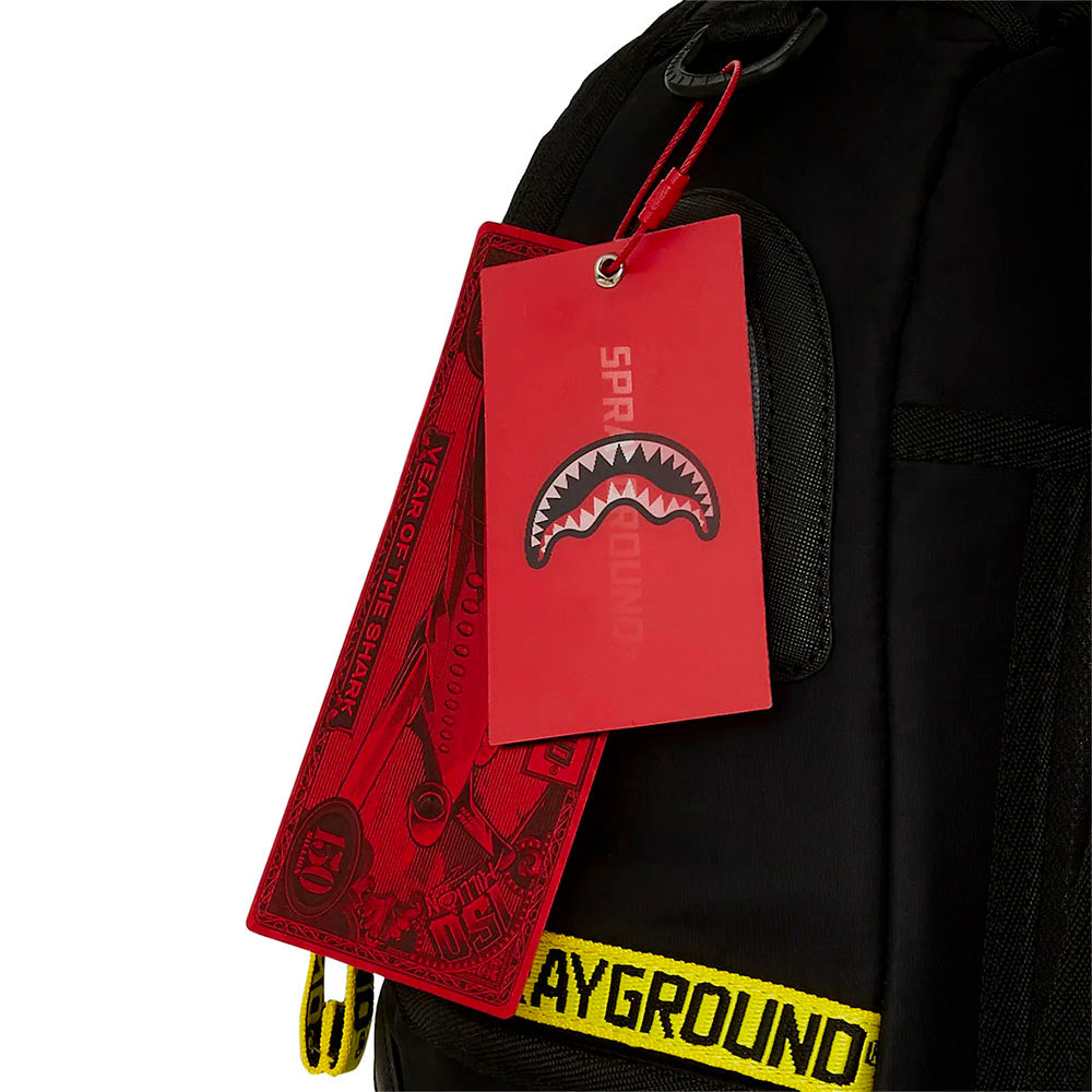Zaino Unisex SPRAYGROUND in Tessuto Satin stampa Shark Central Yellow Tape Dlx