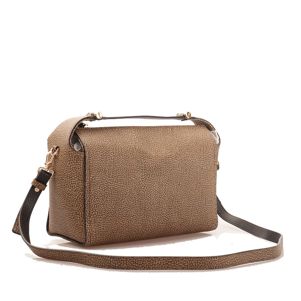 Borsa Donna Bauletto a Mano BORBONESE linea Livre Medium in Tela Rivestita OP e Pelle Nera