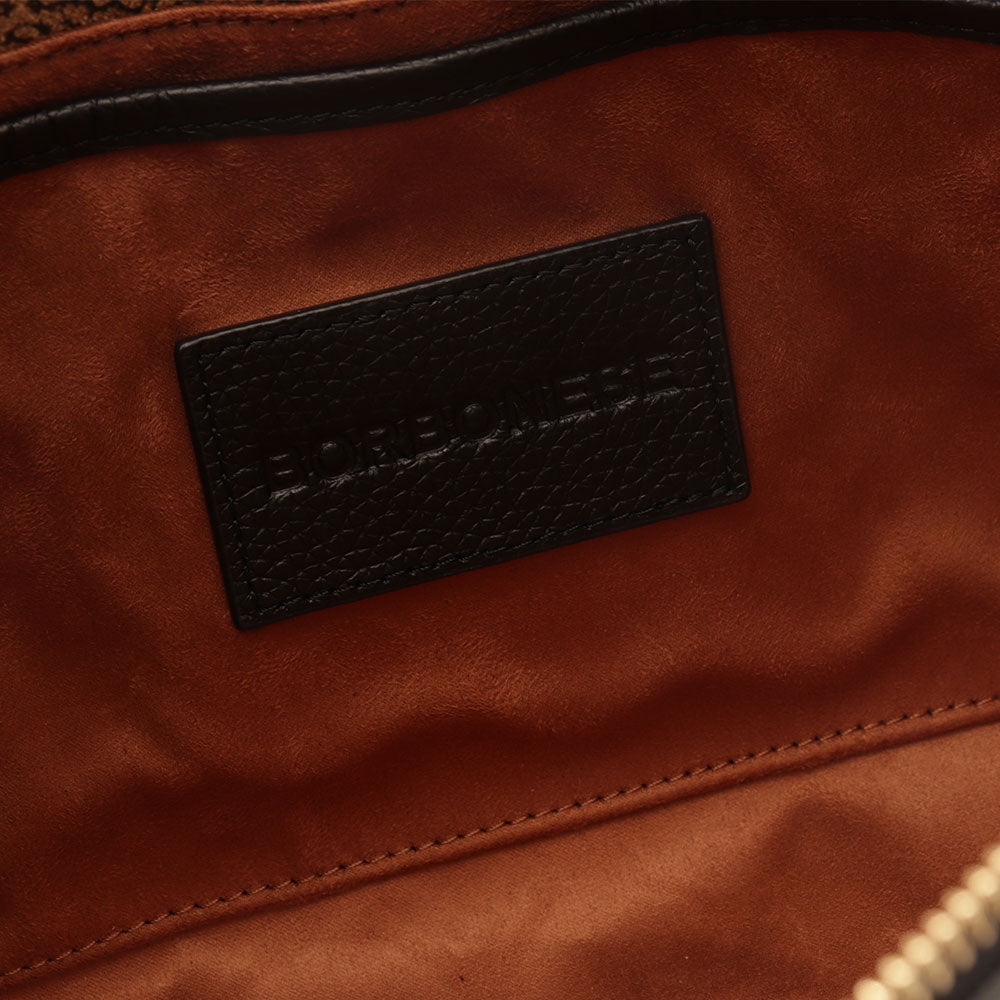 Borsa Donna Bauletto a Mano BORBONESE linea Livre Medium in Tela Rivestita OP e Pelle Nera