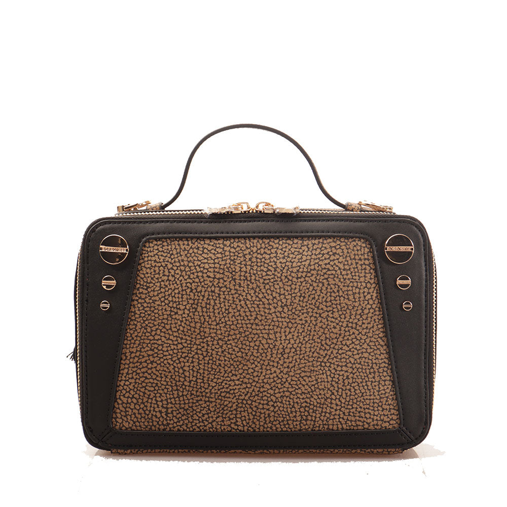 Camera Case Donna Media BORBONESE linea Road in Tela Rivestita stampa OP Naturale e Pelle Nera
