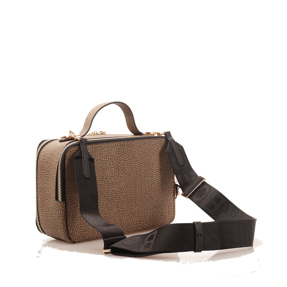 Camera Case Donna Media BORBONESE linea Road in Tela Rivestita stampa OP Naturale e Pelle Nera