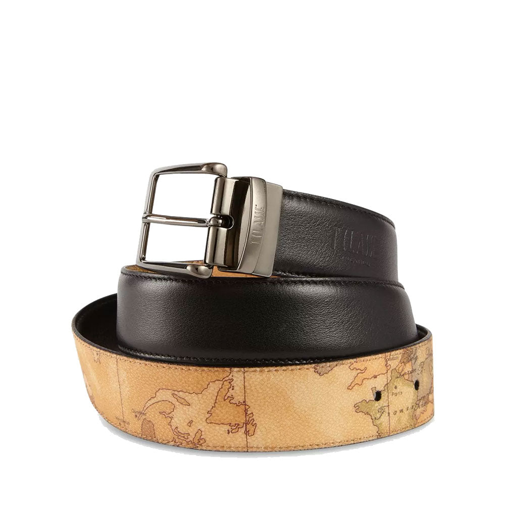 Cintura Uomo Double Face h 3,5 cm 1A Classe Alviero Martini stampa Geo Classic e Pelle Nera A485