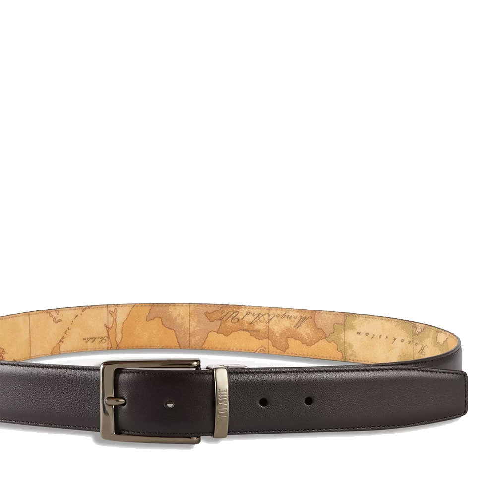 Cintura Uomo Double Face h 3,5 cm 1A Classe Alviero Martini stampa Geo Classic e Pelle Nera A485