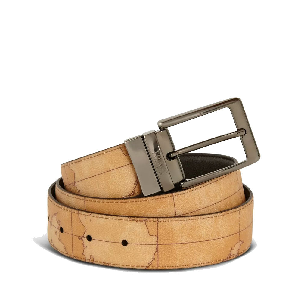 Cintura Uomo Double Face h 3,5 cm 1A Classe Alviero Martini stampa Geo Classic e Pelle Marrone A485