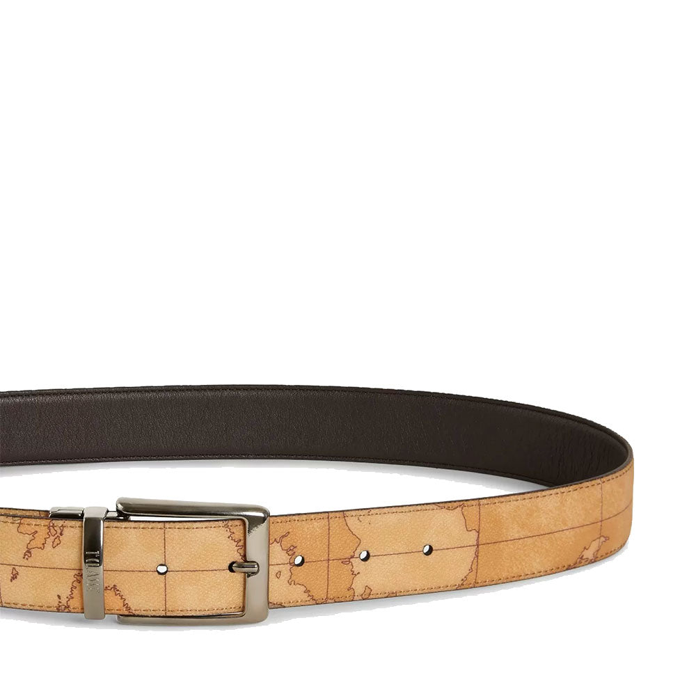 Cintura Uomo Double Face h 3,5 cm 1A Classe Alviero Martini stampa Geo Classic e Pelle Marrone A485