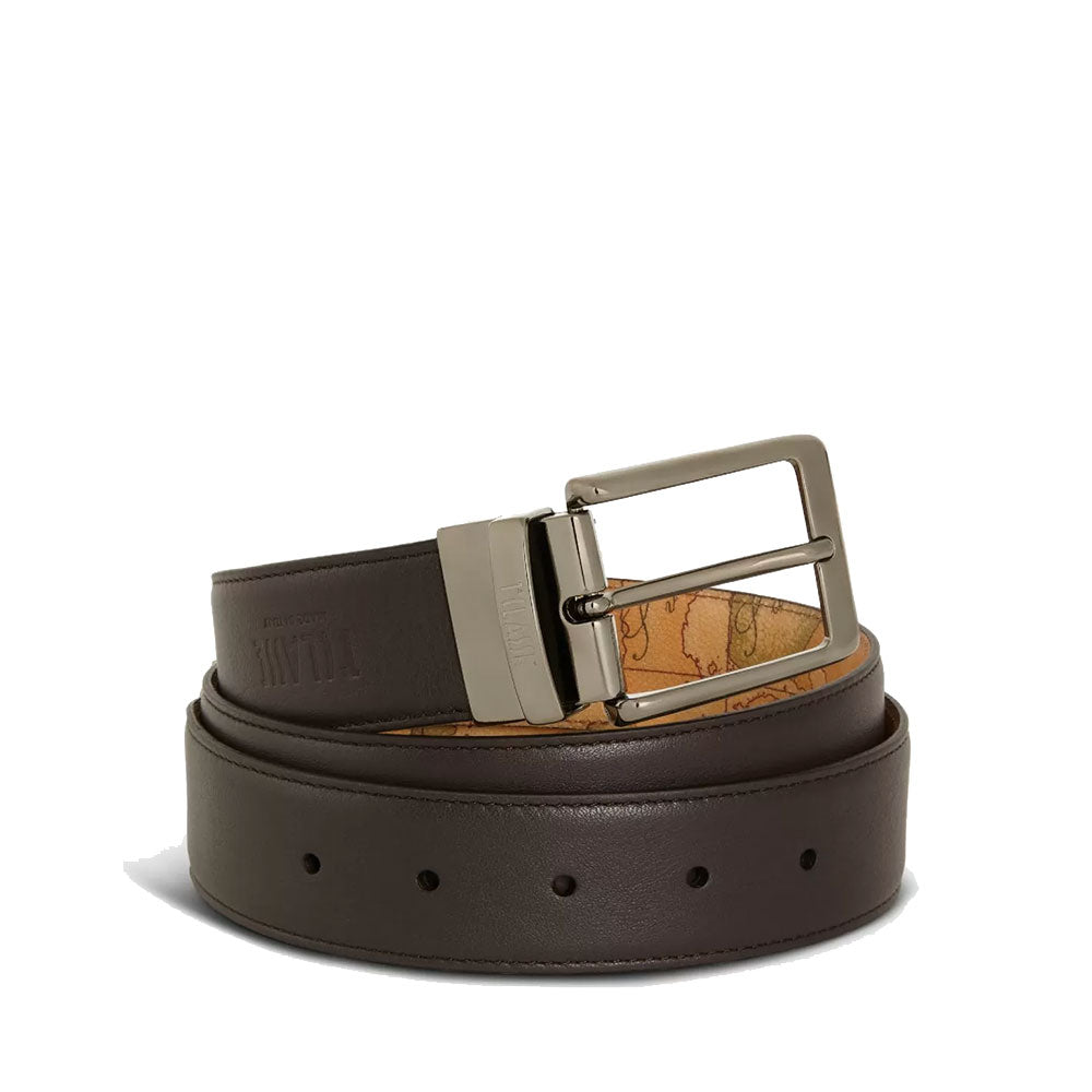 Cintura Uomo Double Face h 3,5 cm 1A Classe Alviero Martini stampa Geo Classic e Pelle Marrone A485
