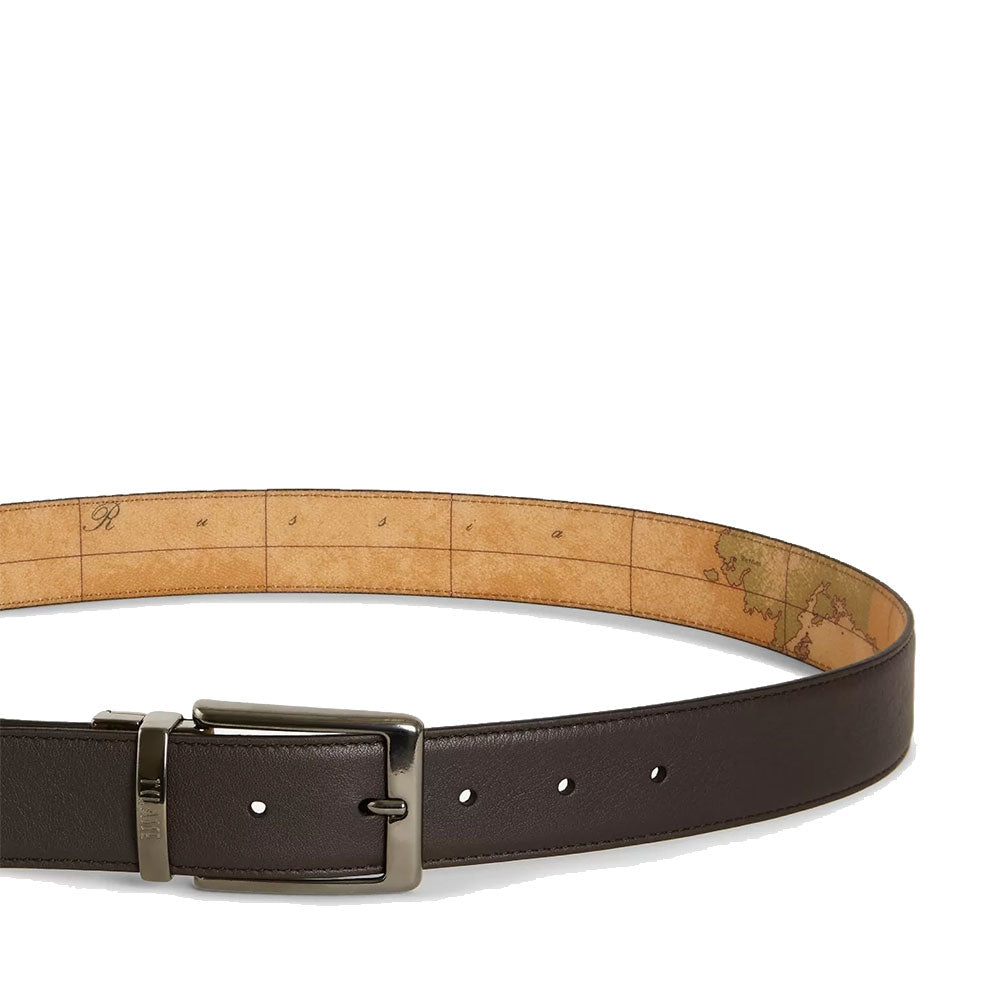 Cintura Uomo Double Face h 3,5 cm 1A Classe Alviero Martini stampa Geo Classic e Pelle Marrone A485