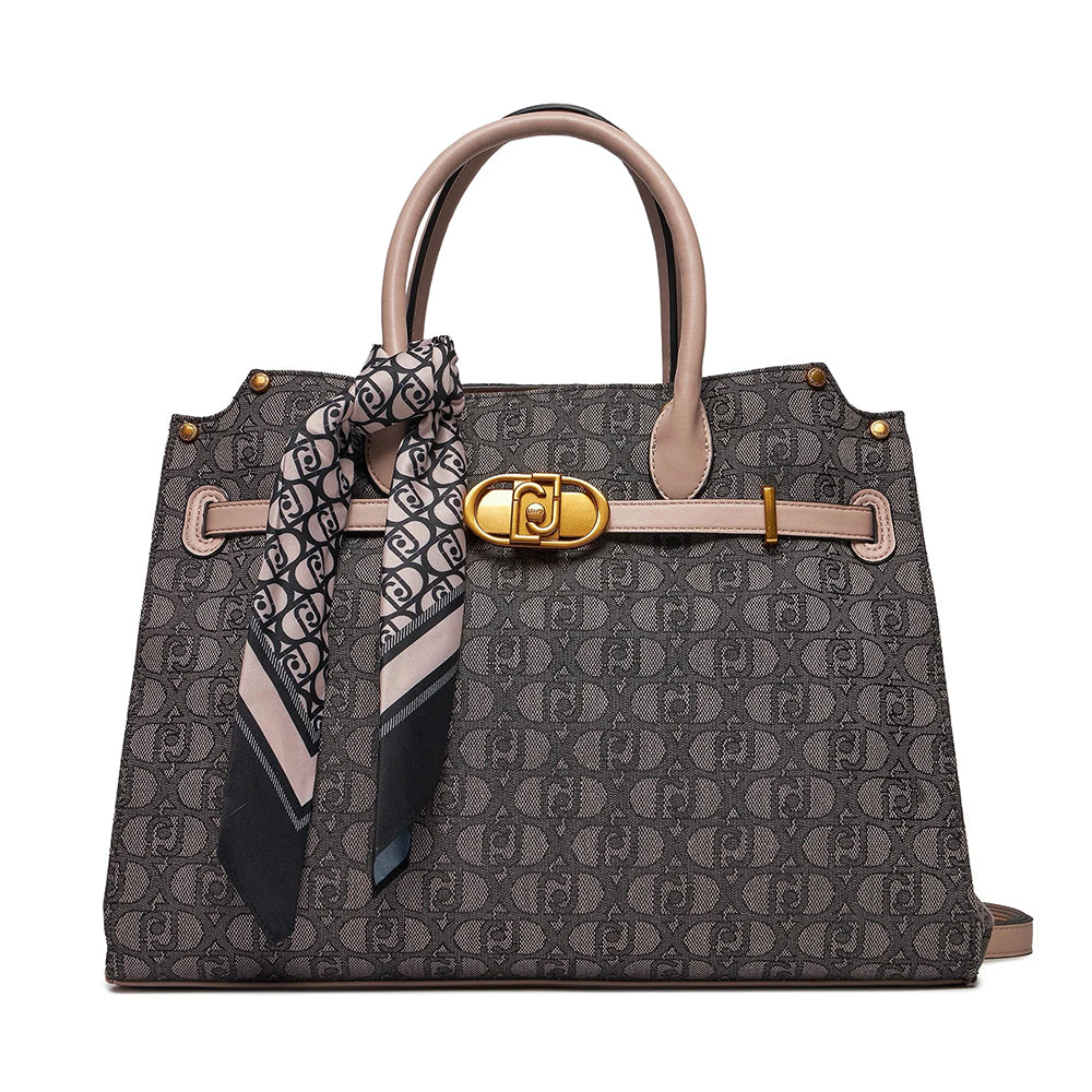 Borsa Donna Shopping a Mano LIU JO in Tessuto Jacquard Nero con