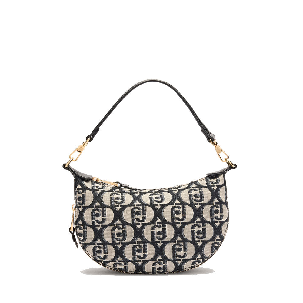 Hobo Bag Small con Tracolla LIU JO in Tessuto Jacquard con Logo All Over Nero
