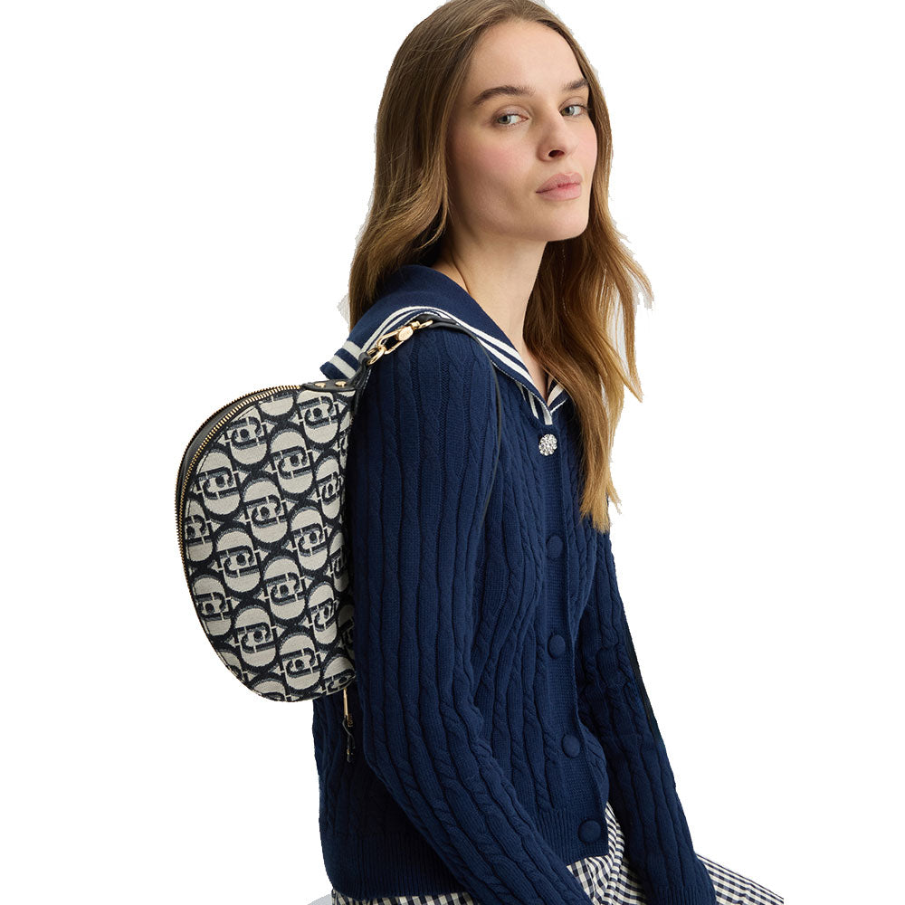 Hobo Bag Small con Tracolla LIU JO in Tessuto Jacquard con Logo All Over Nero
