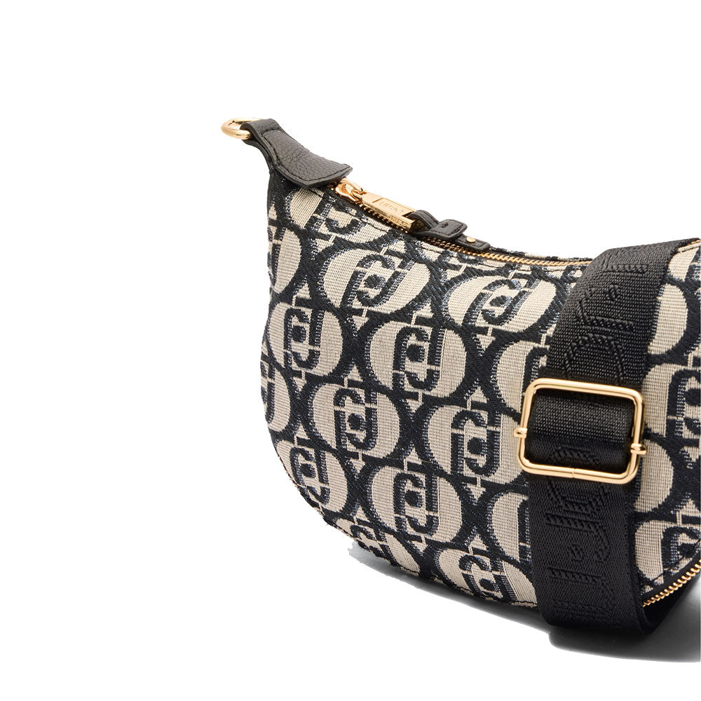 Hobo Bag Small con Tracolla LIU JO in Tessuto Jacquard con Logo All Over Nero