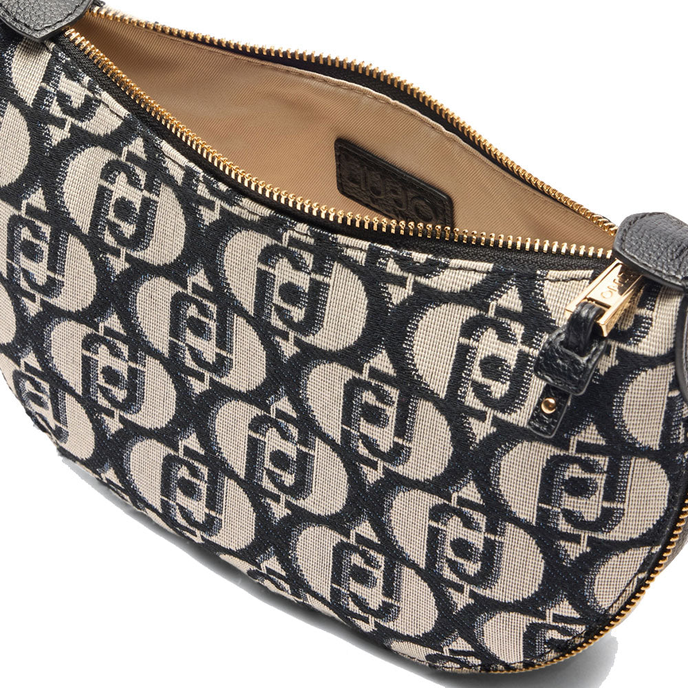 Hobo Bag Small con Tracolla LIU JO in Tessuto Jacquard con Logo All Over Nero