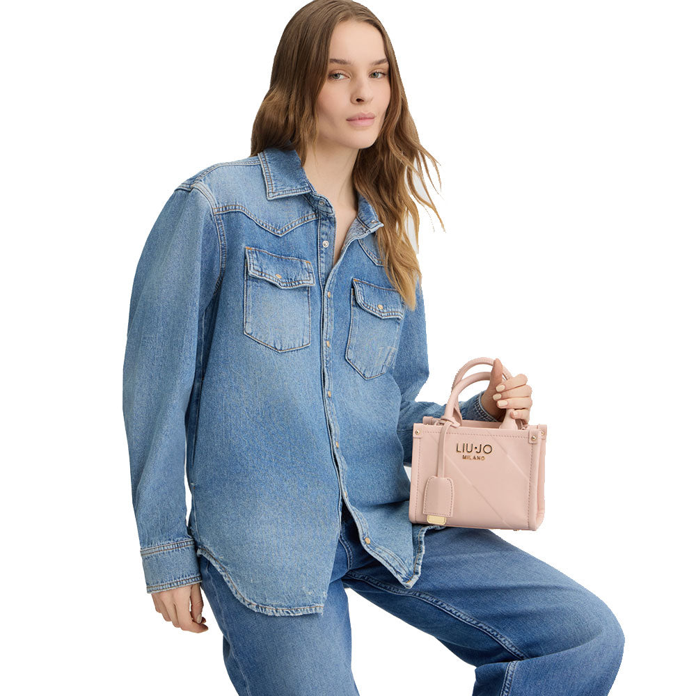 Borsa Donna a Mano Mini LIU JO Better con Motivo a Rombi Rosa Cipria