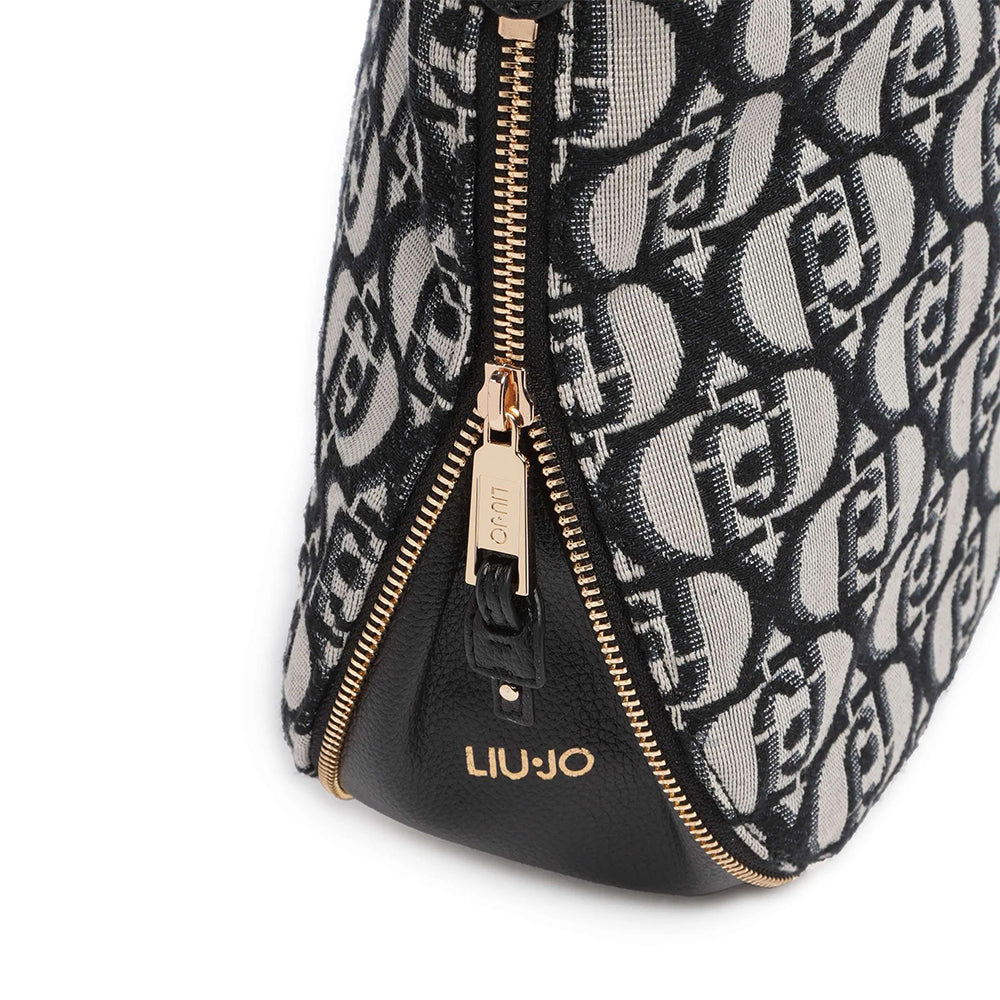 Hobo Bag Large con Tracolla LIU JO in Tessuto Jacquard con Logo All Over Nero