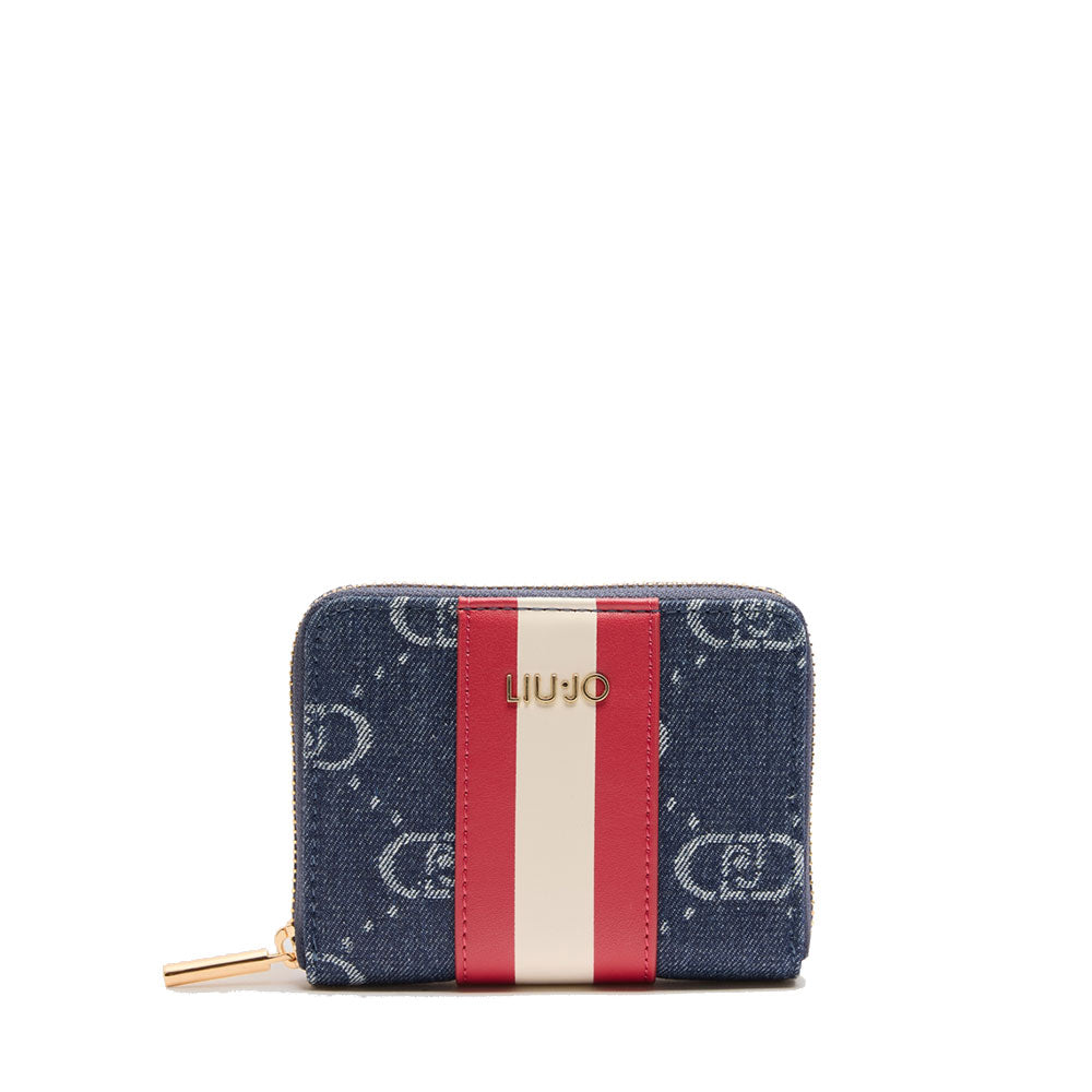 LIU JO
Kleine Geldbörse mit Rundum-Reißverschluss aus Denim-Jacquard in der Farbe Blue Denim
