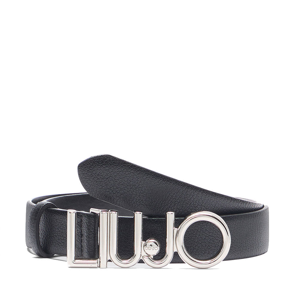 Cintura Donna h 3 cm LIU JO Better Effetto Bottalato Nera con Fibbia Logata