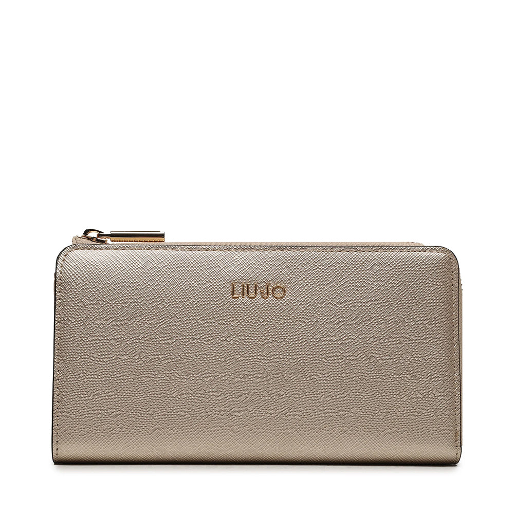 Portafoglio Donna Grande con Zip LIU JO stampa Saffiano Light Gold