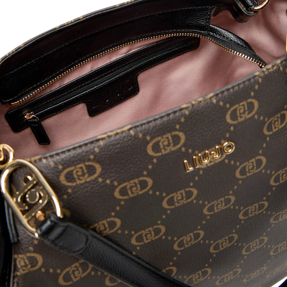Shopping Bag LIU JO Marrone con Logo Monogram e Inserto effetto Bottalato Nero