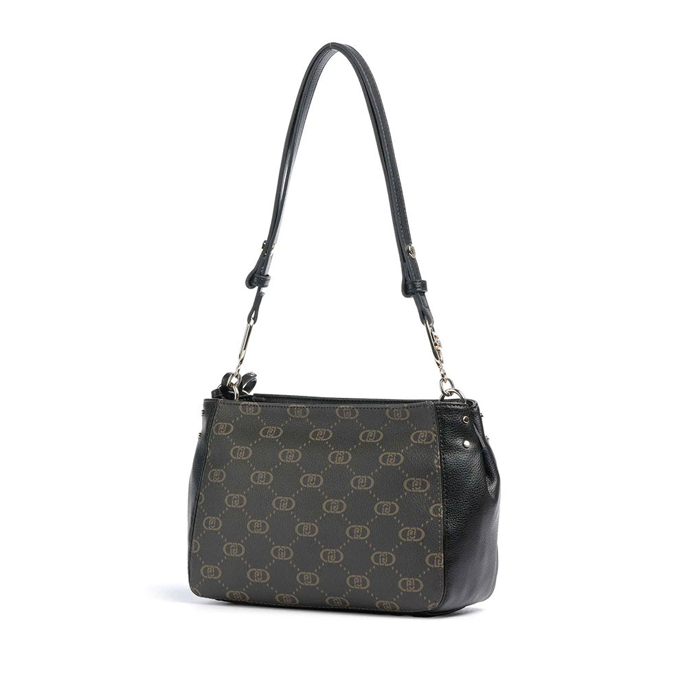 Borsa a Tracolla LIU JO Marrone con Logo Monogram e Inserto effetto Bottalato Nero