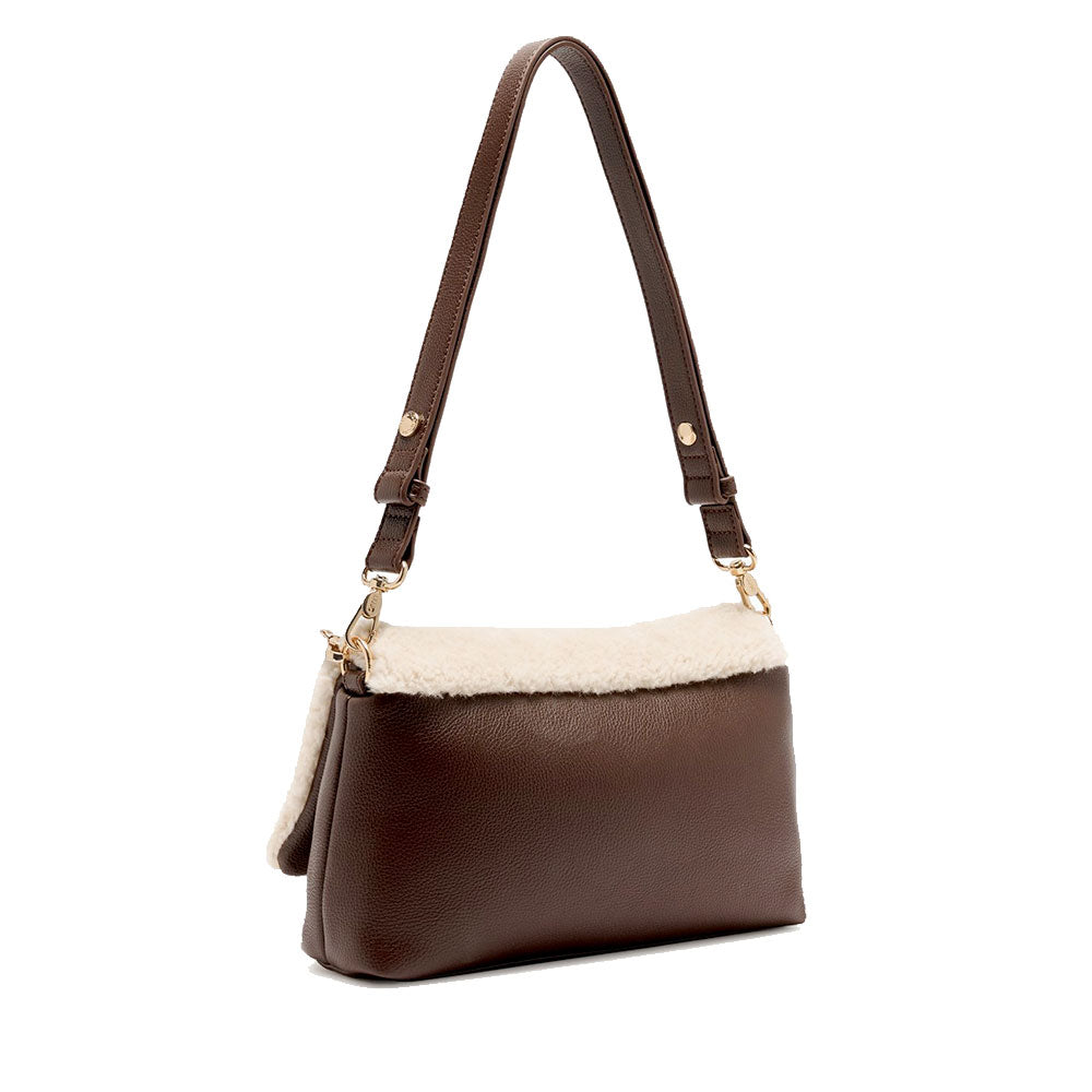 Borsa a Spalla Media LIU JO linea LaPuffy effetto Bottalato Moro Light con Inserti in Teddy Bianco