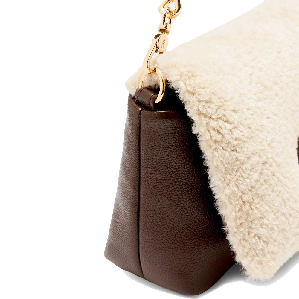 Borsa a Spalla Media LIU JO linea LaPuffy effetto Bottalato Moro Light con Inserti in Teddy Bianco
