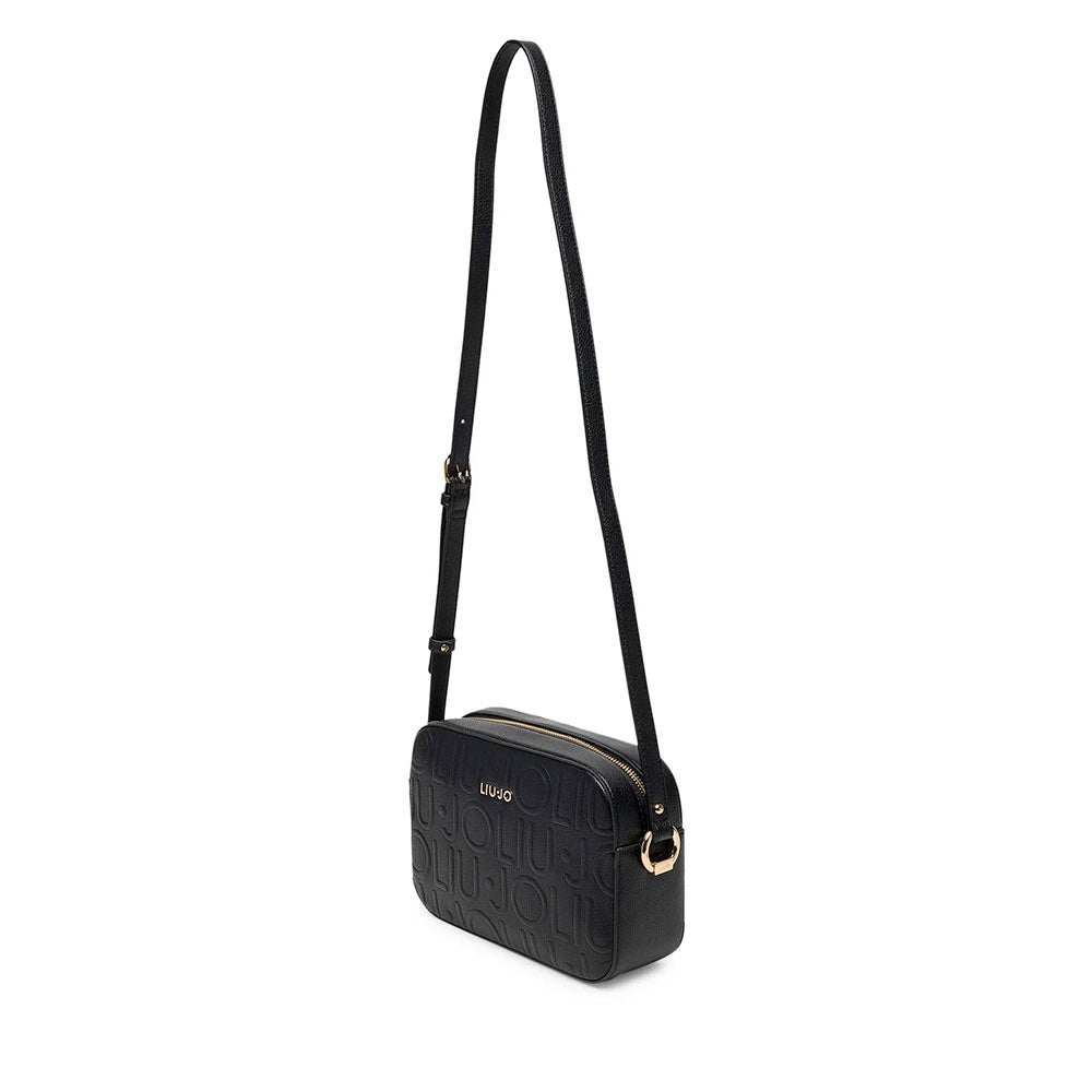 Borsa Donna a Tracolla LIU JO Better Effetto Bottalato con Logo in Rilievo Nero