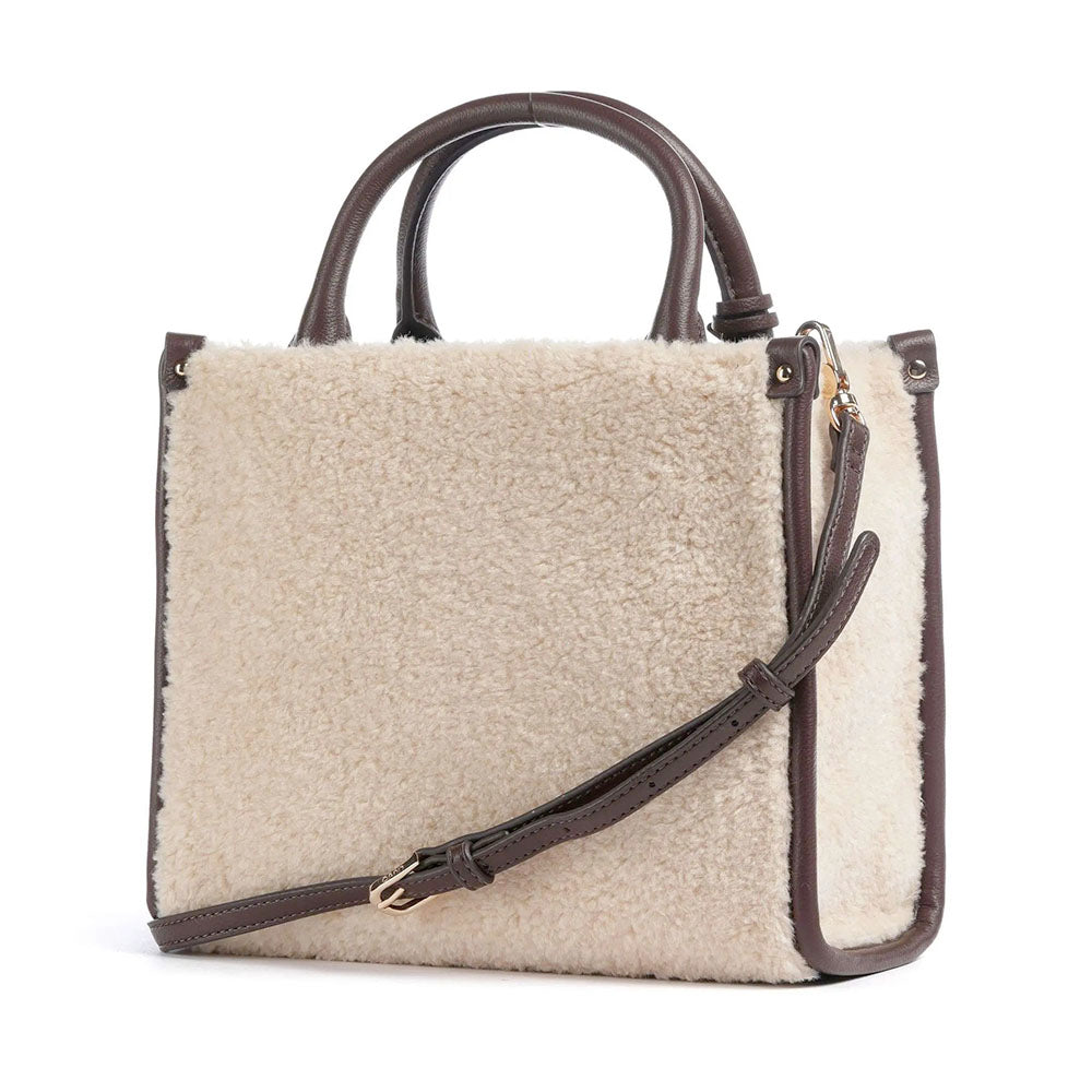 Borsa Donna a Mano LIU JO effetto Bottalato Moro Light con Inserti in Teddy Bianco