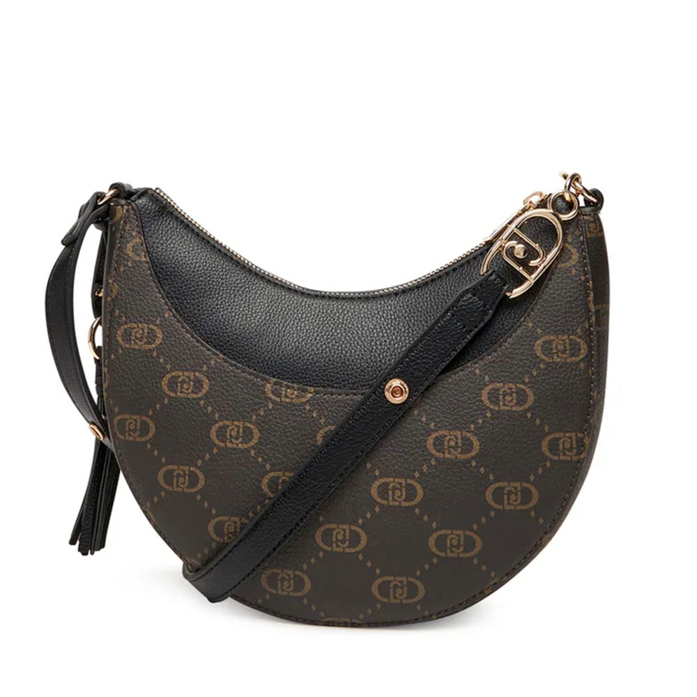 Hobo Bag Media LIU JO Marrone con Logo Monogram e Inserto effetto Bottalato Nero