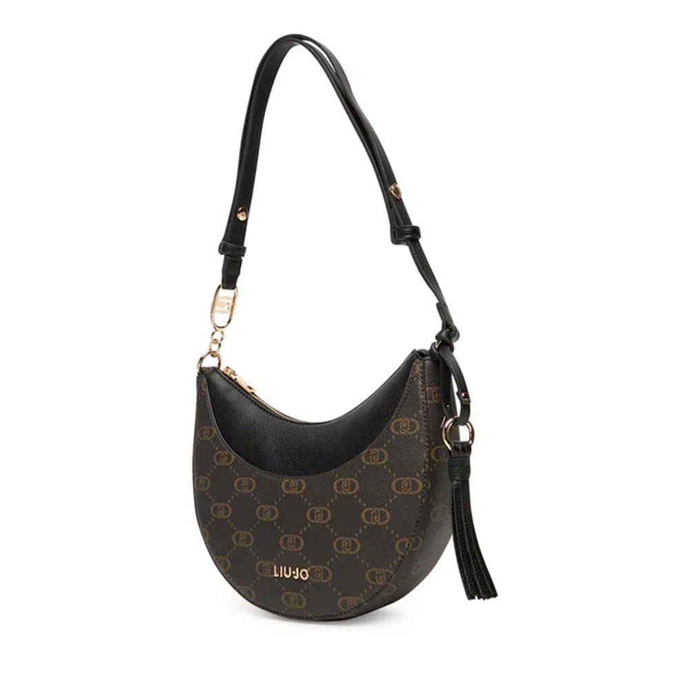 Hobo Bag Media LIU JO Marrone con Logo Monogram e Inserto effetto Bottalato Nero