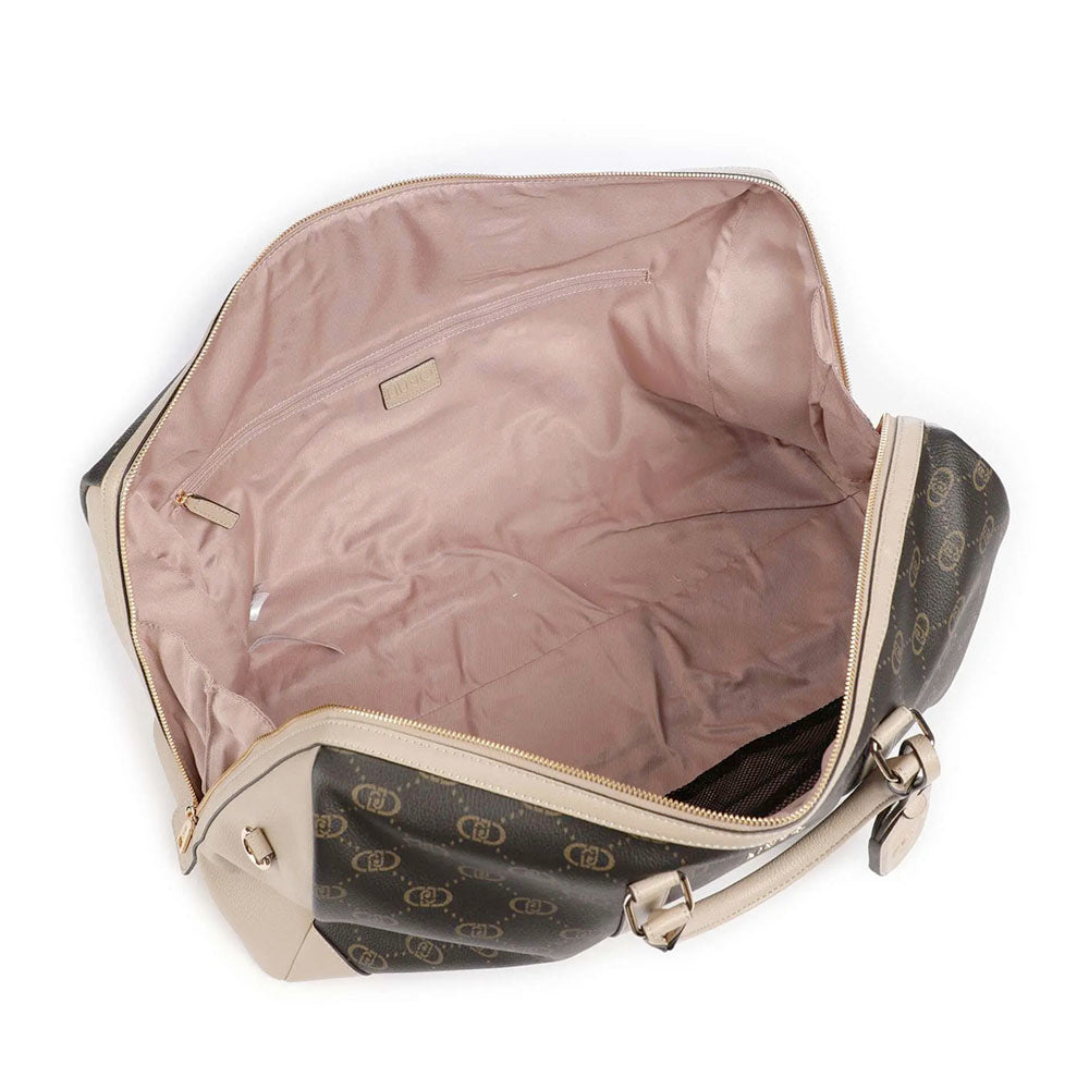 Borsone Donna LIU JO Marrone con Logo Monogram e Inserto effetto Bottalato Beige
