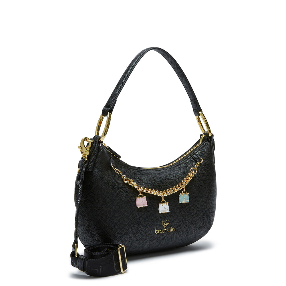 Borsa Mezzaluna a Spalla BRACCIALINI linea Beth Nera