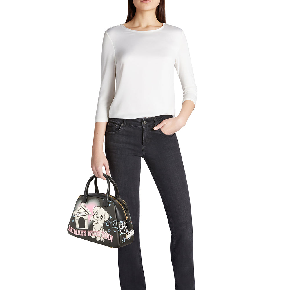BRACCIALINI Allround Damenhandtasche mit schwarzem Haustier-Print