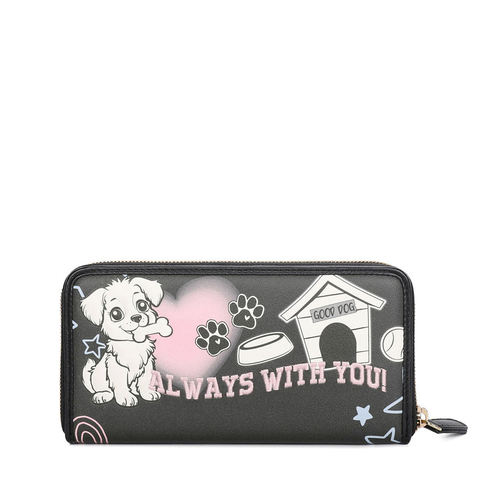 Portafoglio Donna Zip Around BRACCIALINI linea Allround Nero stampa Pets