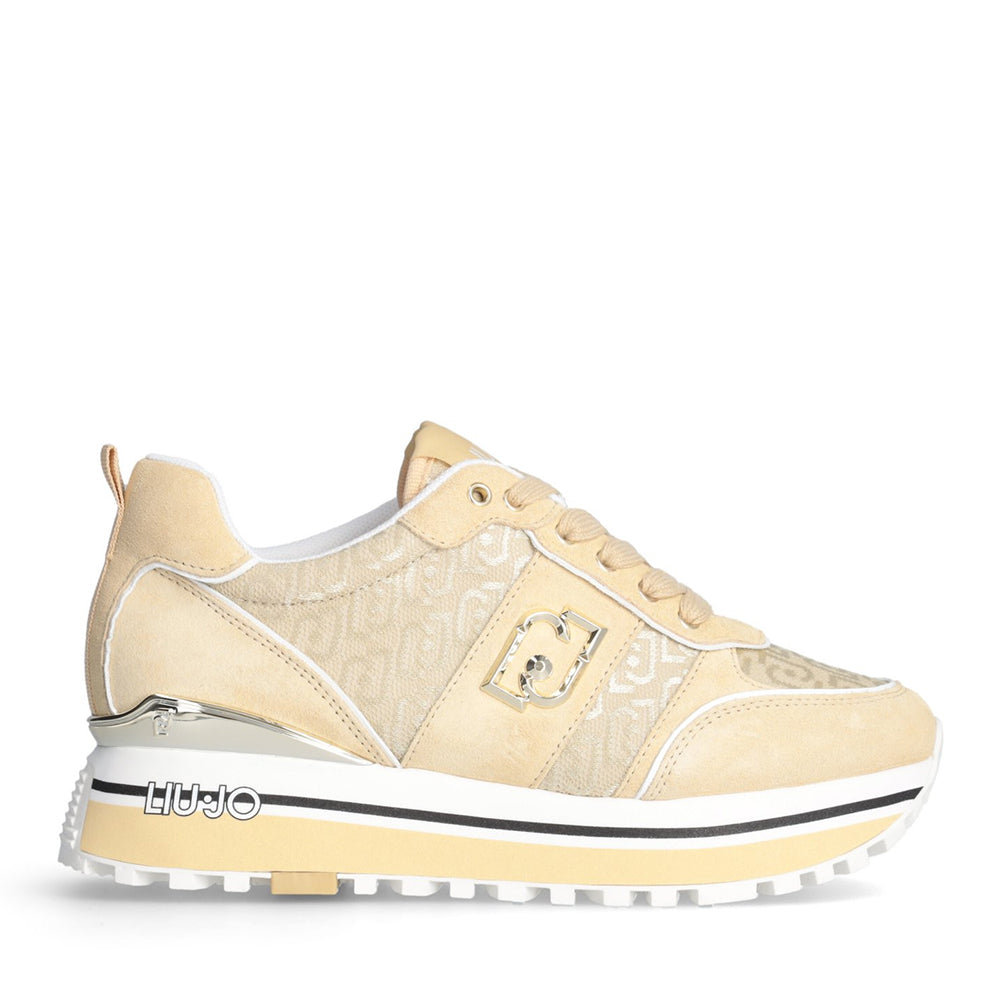Scarpe Donna LIU JO Sneakers Platform Maxi Wonder 71 in Suede e Tessuto Logato Bianco