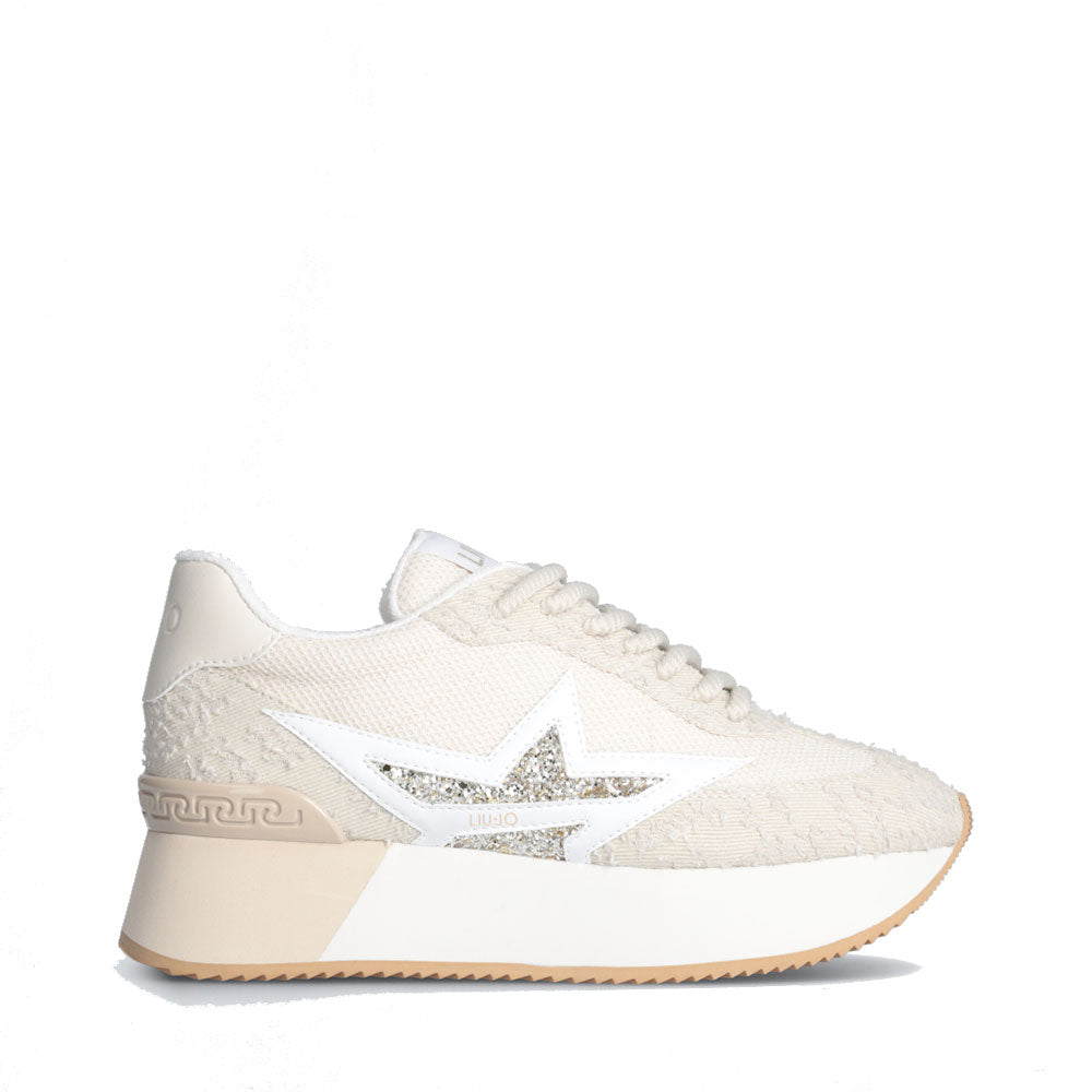 Scarpe Donna LIU JO Sneakers Platform Dreamy 03 in Denim e Brighty Mesh Sand e Light Gold
