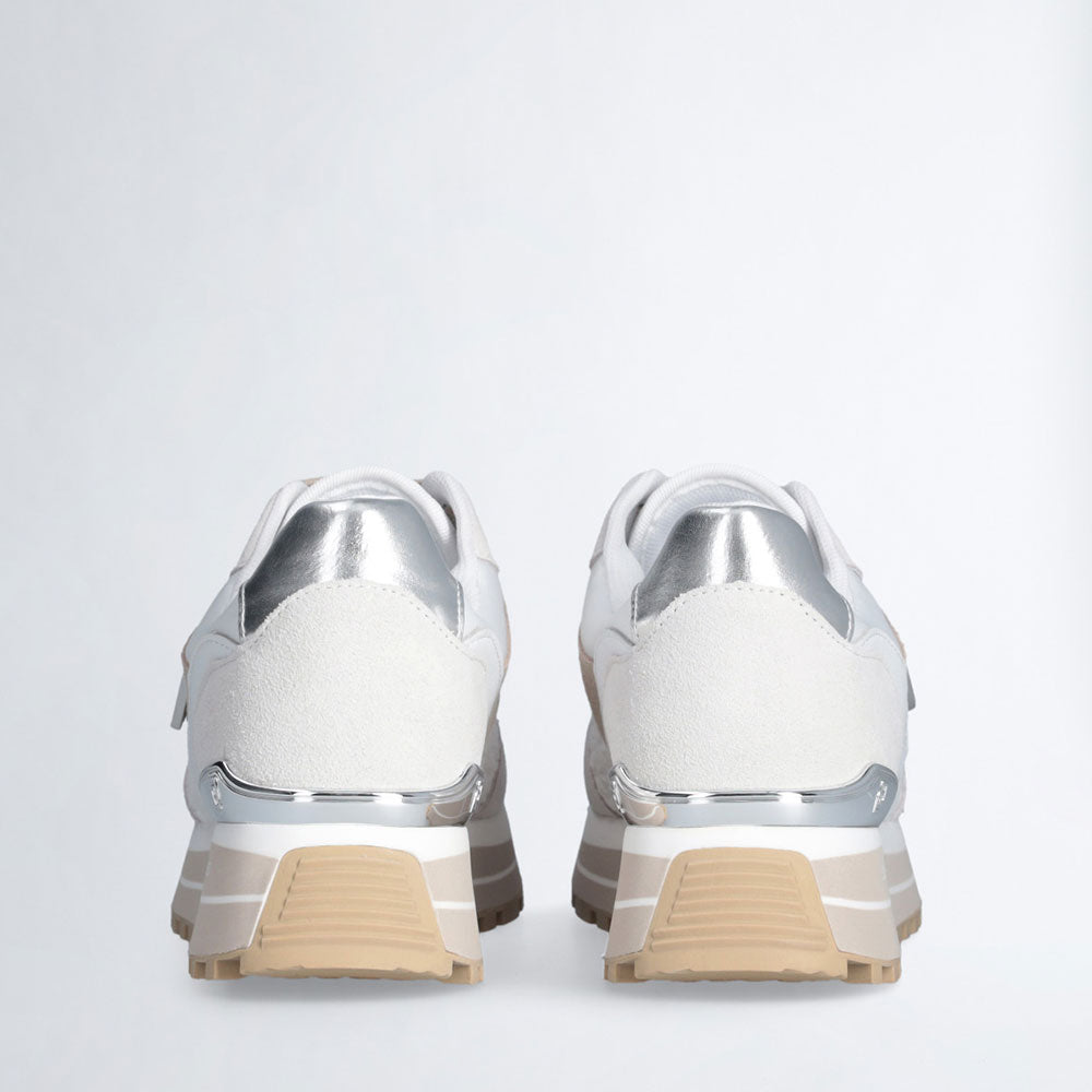Sneakers Platform Donna LIU JO Maxi Wonder 73 in Suede e Ricamo Floreale Off White