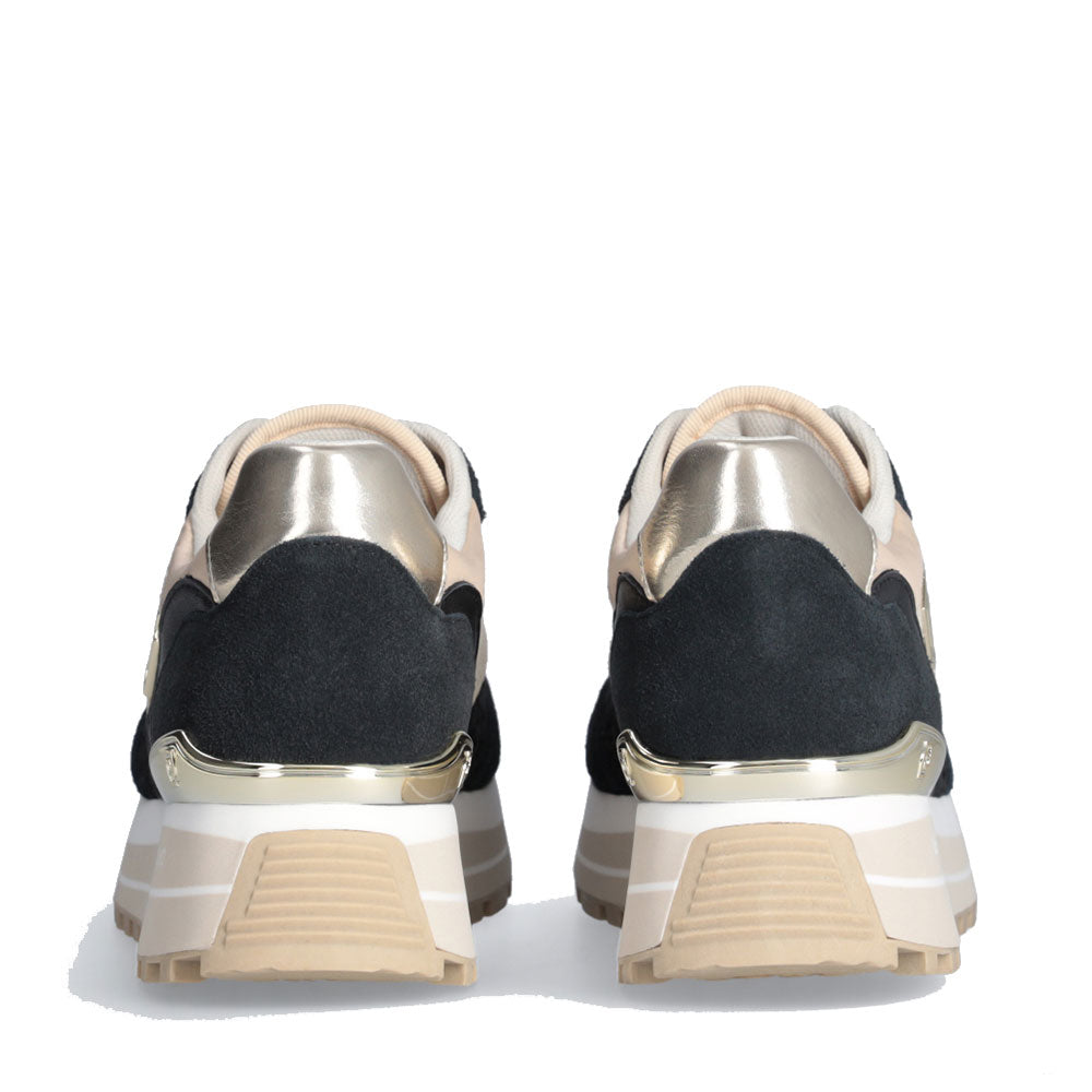 Sneakers Platform Donna LIU JO Maxi Wonder 73 in Suede e Ricamo Floreale Black