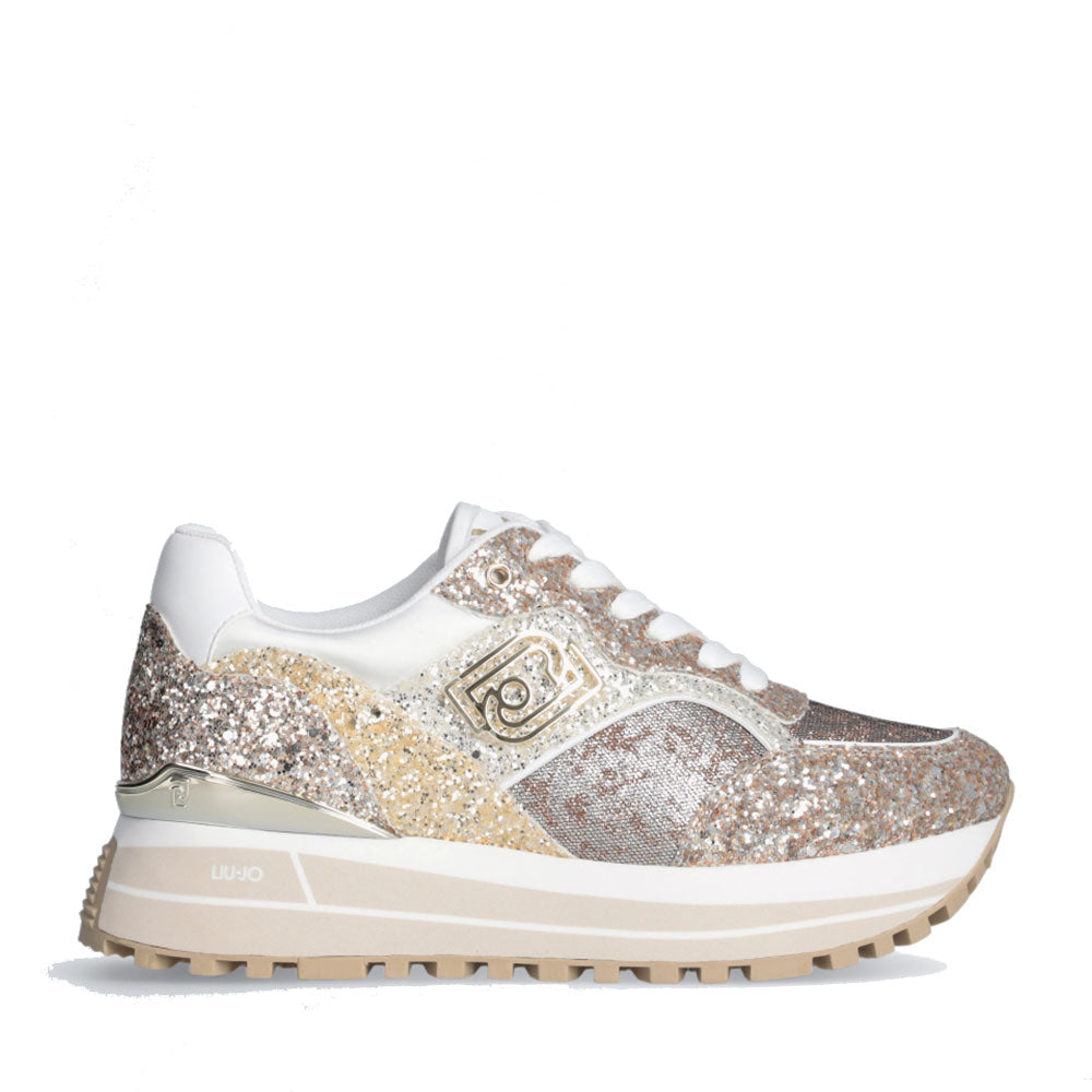 Sneakers Platform Donna LIU JO Maxi Wonder 73 Full Glitter e Inserti in Lurex Gold
