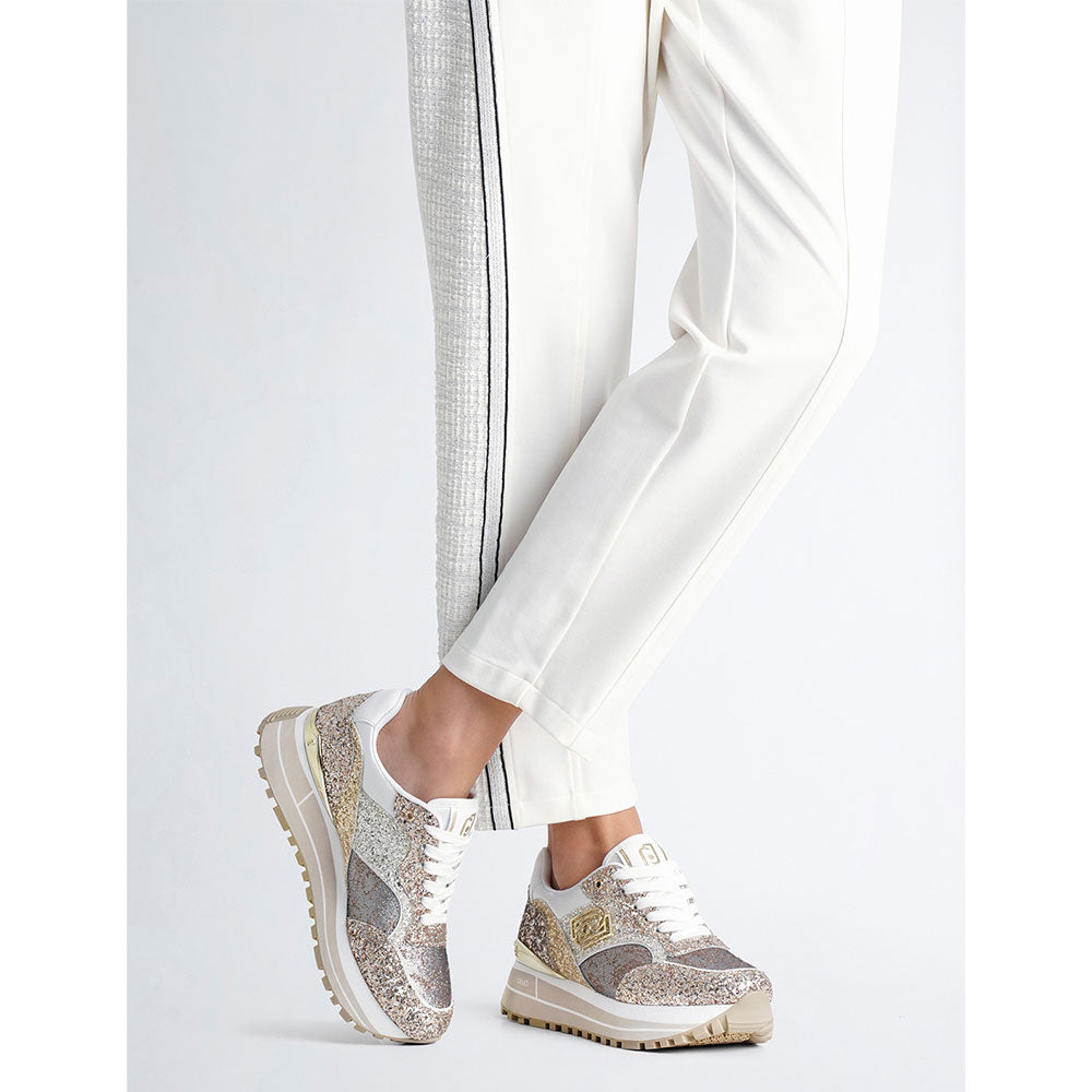 Sneakers Platform Donna LIU JO Maxi Wonder 73 Full Glitter e Inserti in Lurex Gold