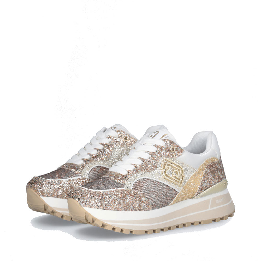 Sneakers Platform Donna LIU JO Maxi Wonder 73 Full Glitter e Inserti in Lurex Gold