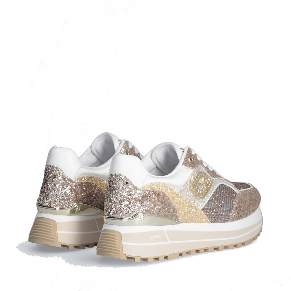 Sneakers Platform Donna LIU JO Maxi Wonder 73 Full Glitter e Inserti in Lurex Gold