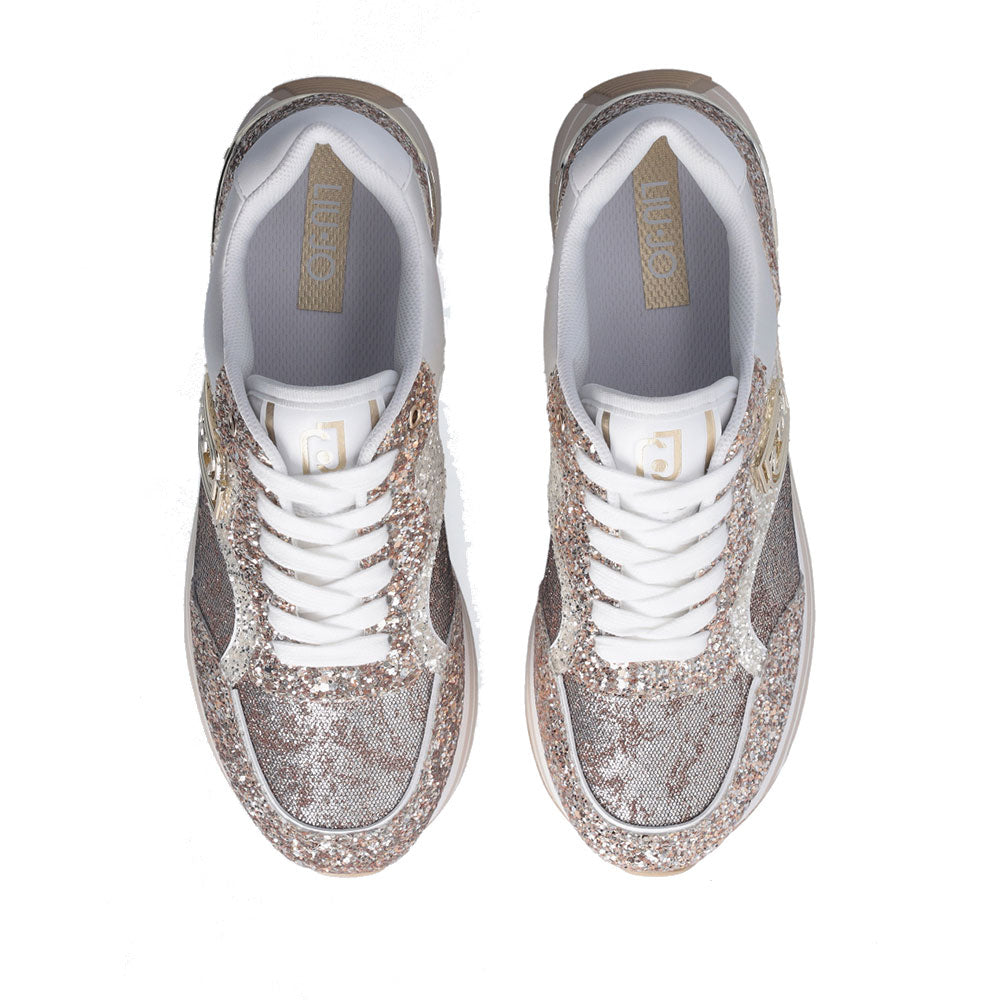 Sneakers Platform Donna LIU JO Maxi Wonder 73 Full Glitter e Inserti in Lurex Gold