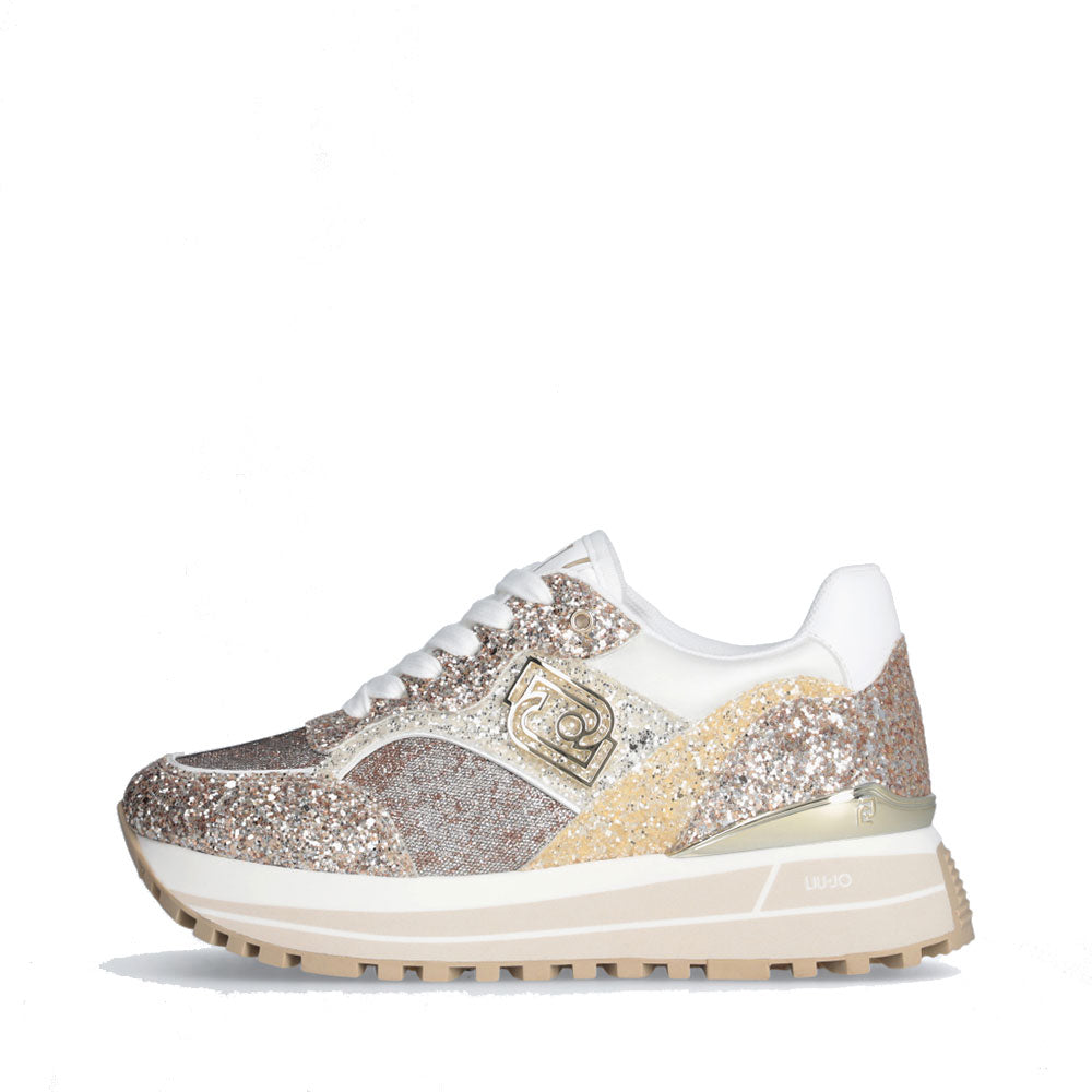 Sneakers Platform Donna LIU JO Maxi Wonder 73 Full Glitter e Inserti in Lurex Gold