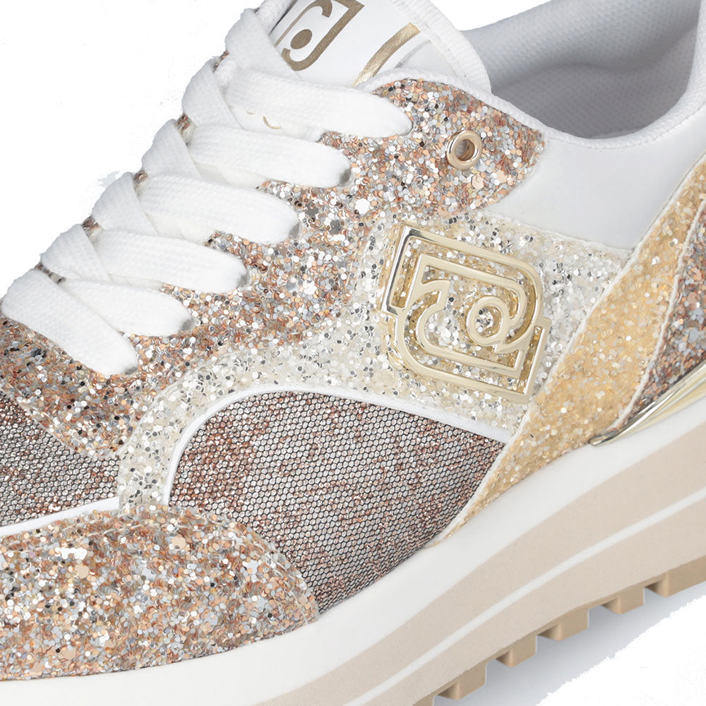 Sneakers Platform Donna LIU JO Maxi Wonder 73 Full Glitter e Inserti in Lurex Gold