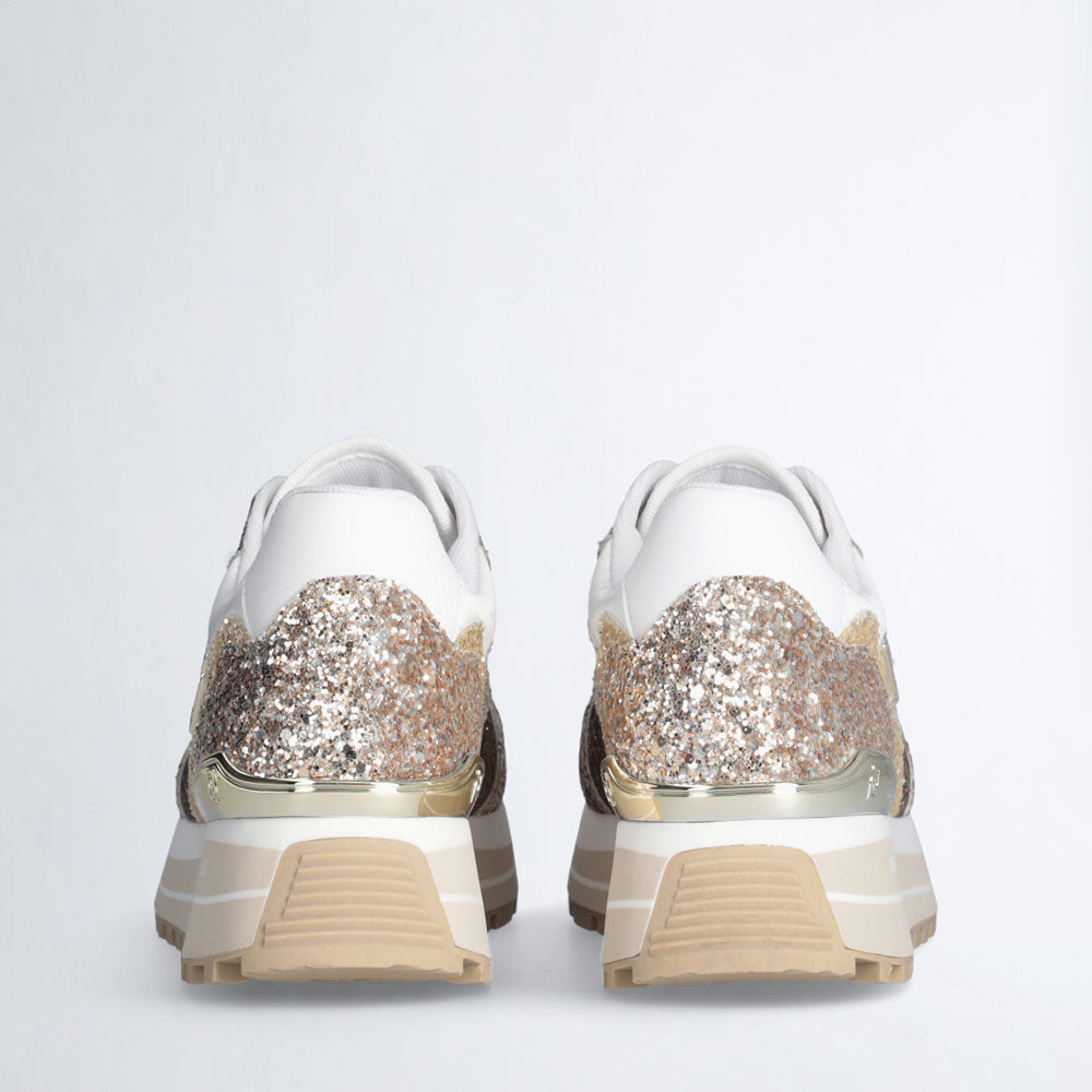 Sneakers Platform Donna LIU JO Maxi Wonder 73 Full Glitter e Inserti in Lurex Gold