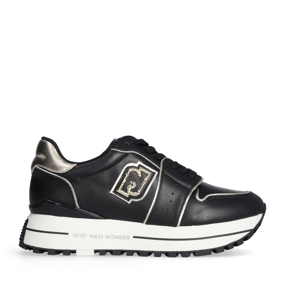 Sneakers Platform Donna LIU JO Maxi Wonder 85 in Pelle Nera con Inserti Laminati Oro