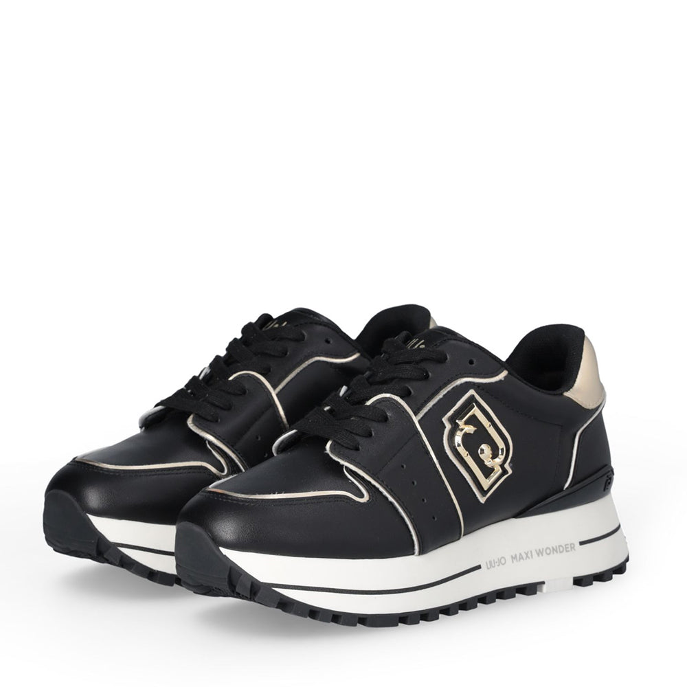 Sneakers Platform Donna LIU JO Maxi Wonder 85 in Pelle Nera con Inserti Laminati Oro